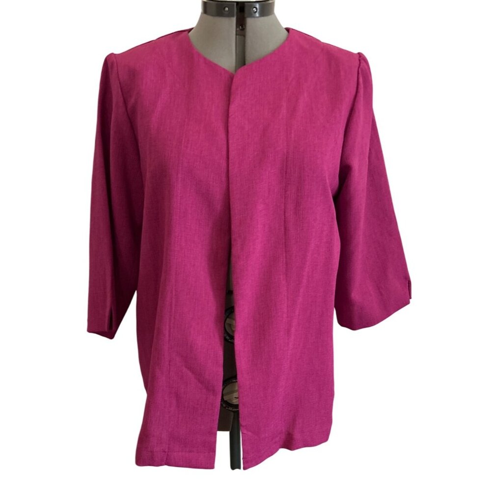 BonWorth Womens Fuchsia Open Front Blazer Jacket With 3/4 Sleeves & Shoulder Pad